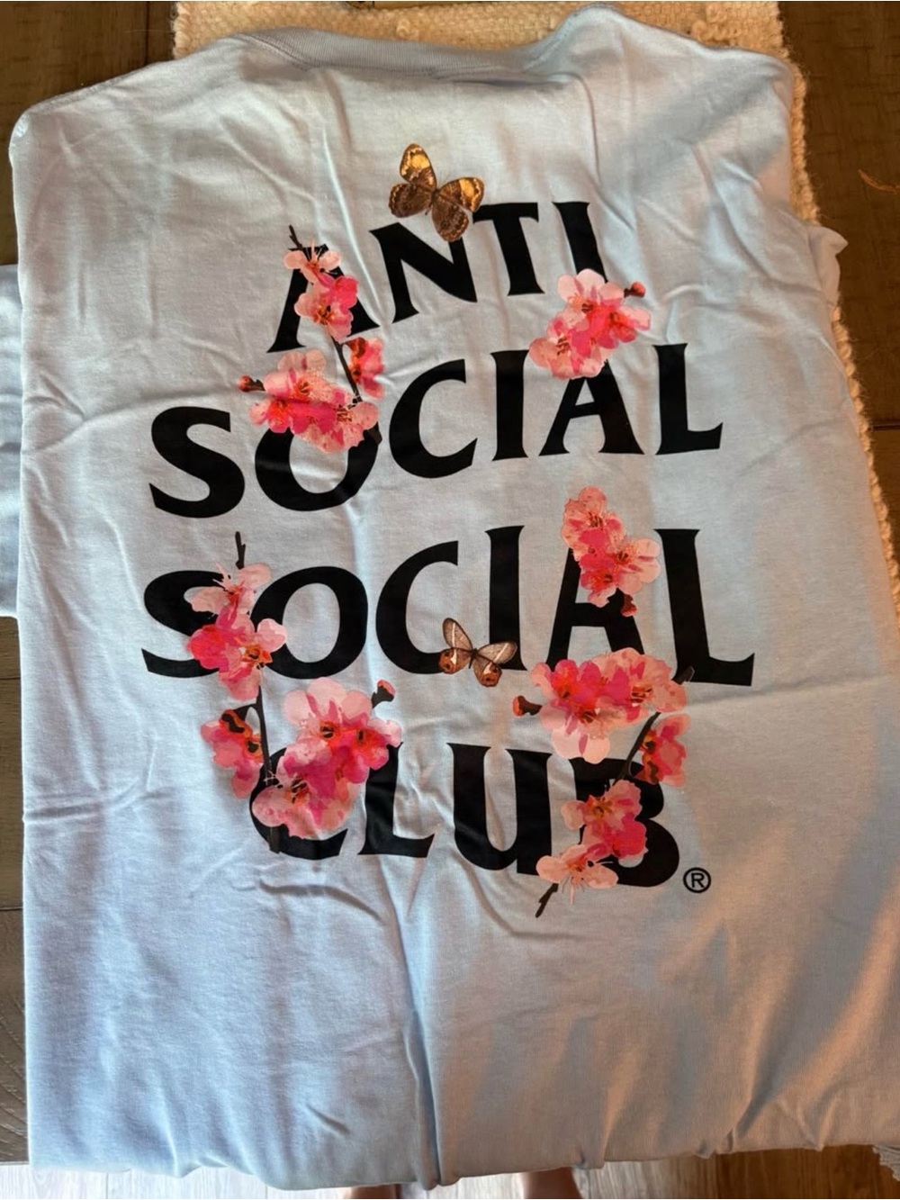 Anti Social Social Club Light Blue Tee with Pink Tag Accent